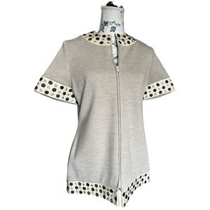 Vintage Bakalli‎ Mod Knit Top with Polka Dot Trim Hong Kong Wool Blend Zip Shirt